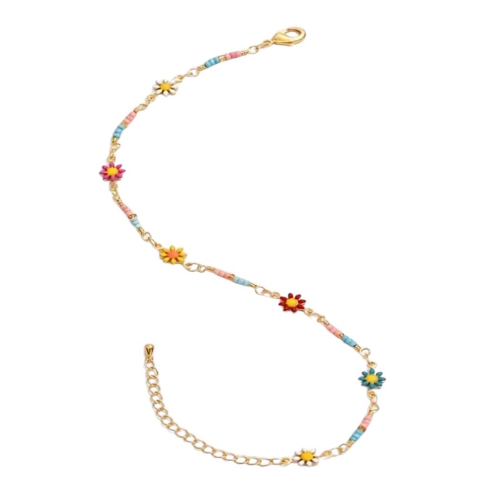 Colorful Flower Gold Beaded Anklet - Picture 2 of 3